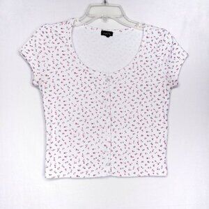 Rue 21 Floral Pink Flower Button Front Short Sleeve Crop Top Size Small